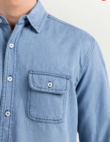 Blue Dobby Casual Denim Shirt